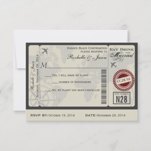 Boleto de Aerolínea RSVP de Boda (Anverso)