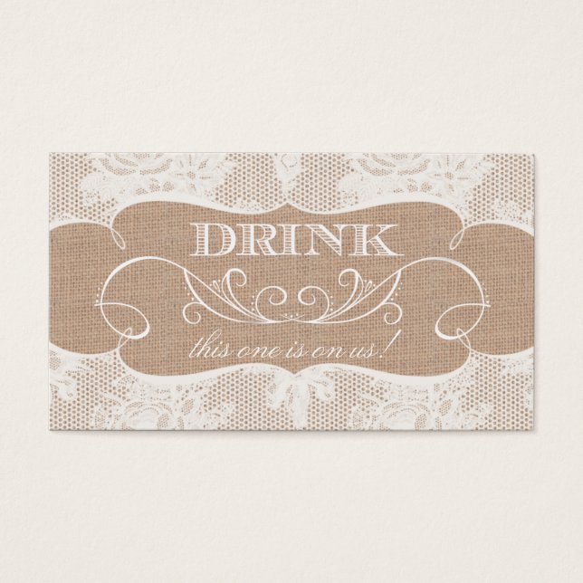 Boleto de bebidas para Boda de impresión Burlap &  (Frente)
