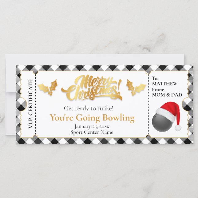 Boleto de boliche para navidades, cupón de regalo  (Anverso)
