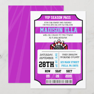 BOLETO DE BOLOS Invitación Bar Bat Mitzvah