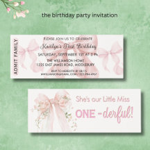 BOLETO DE INVITACIÓN Lazo Rosa Niña Cumpleaños