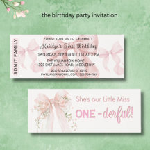 BOLETO DE INVITACIÓN Lazo Rosa Niña Cumpleaños