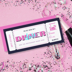 Boleto de regalo de cena romántica en rosa y púrpu