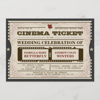 Boleto del cine - invitación de la boda en gris