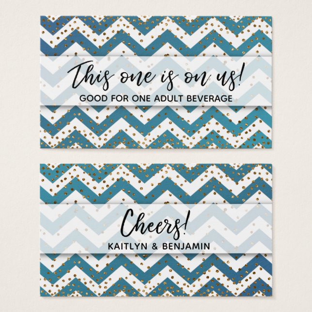 Boletos de bebida con ombre de chevron teal y conf (Anverso y reverso)