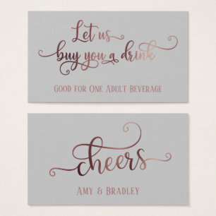 Boletos de Bebida Rose Gold Script y Gris Editab