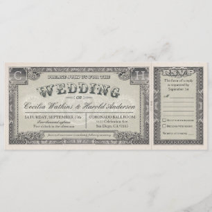 Boletos de Boda Vintage con Tarjetas de RSVP v.2