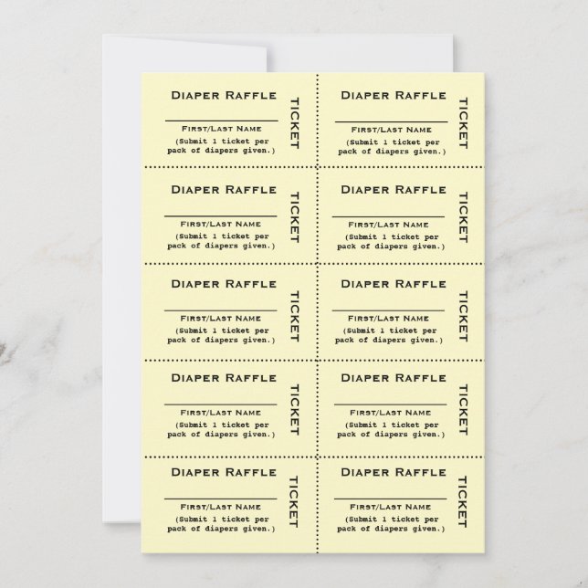 Boletos de Rifa de Pañales Invitación Amarilla (Anverso)