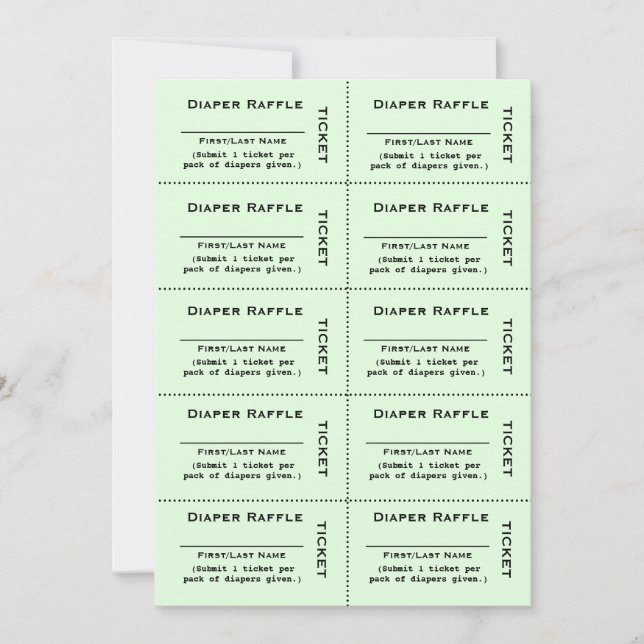 Boletos de Rifas de Pañales Invitación Verde (Anverso)