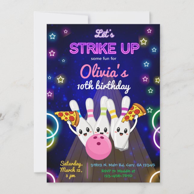 Boliche, diviértete, invitación de cumpleaños para (Anverso)