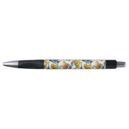 Bolígrafo Amarillo Naranja Floral Folclórico Azul Hoja Vinta