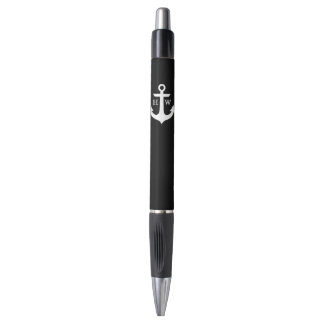Bolígrafo Ancla blanco y negro con monograma