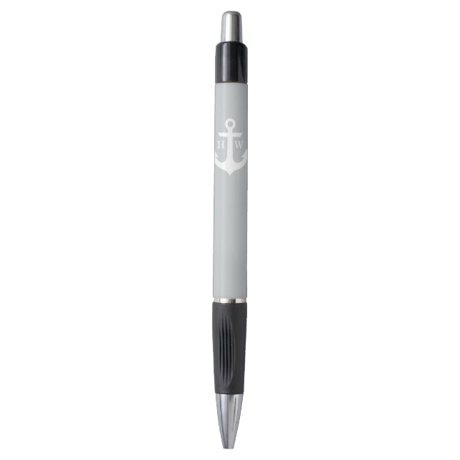 Bolígrafo Ancla gris con monograma (Frente vertical)