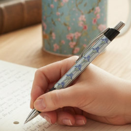 Bolígrafo Archivo Floral de Rayas Azules Personalizado