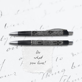 Bolígrafo Art Deco Antracita Negro Blanco Patrón de Pavo Rea