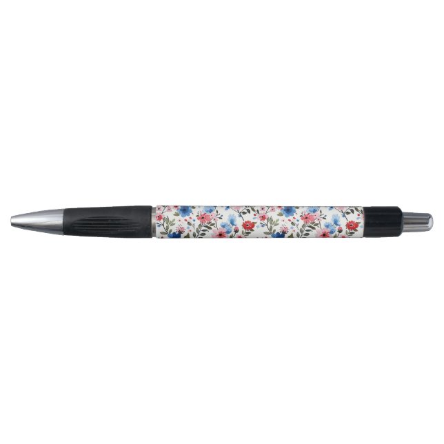 Bolígrafo Azul y Rojo Floral (Anverso)