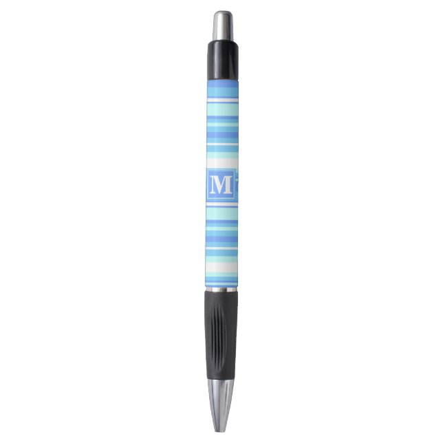 Bolígrafo Bandas azules del cielo monogramo (Frente vertical)