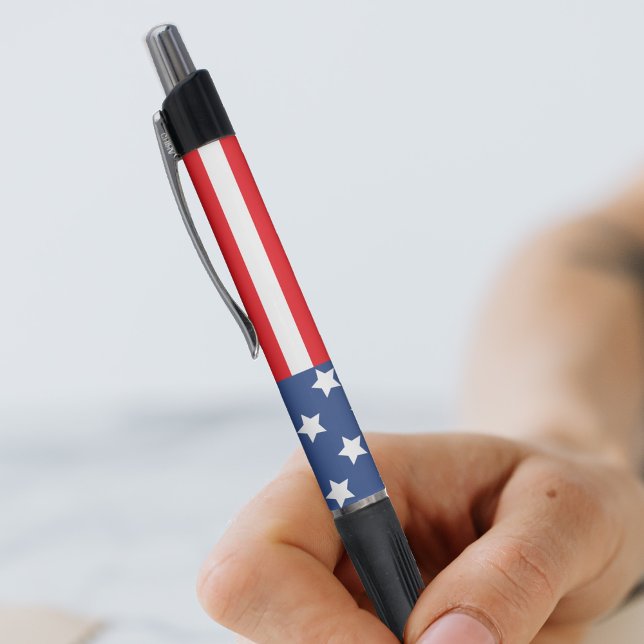 Bolígrafo Bandera estadounidense de los Estados Unidos de Am (Red White & Blue Patriotic USA American Flag Ink Pen)