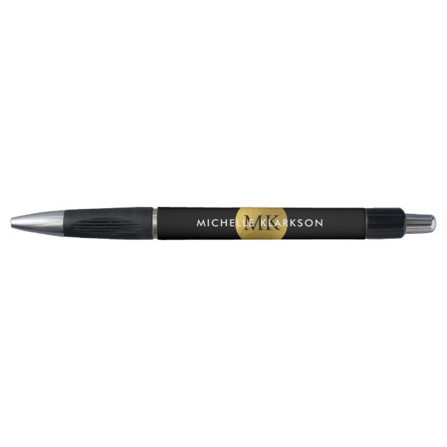 Bolígrafo Black Gold Personalizado Monograma Iniciales Nombr (Anverso)