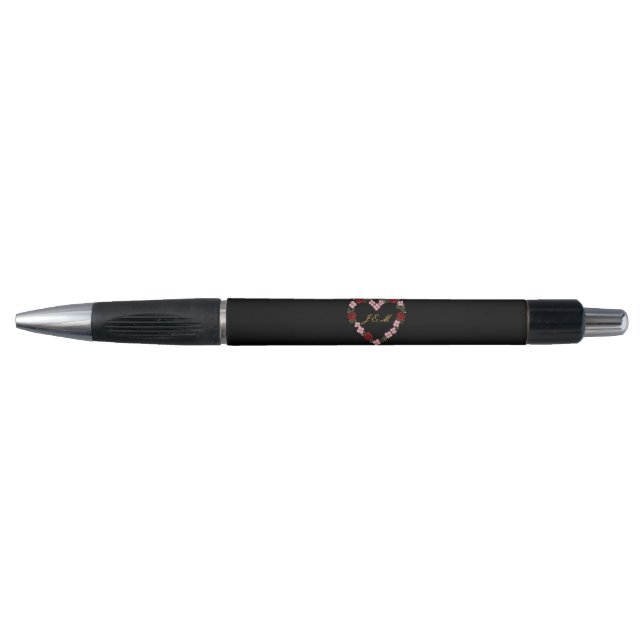 Bolígrafo Black with a pink and red floral heart (Anverso)
