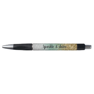 Bolígrafo Blanco Menta Glam Dorado Brillo Purpurina