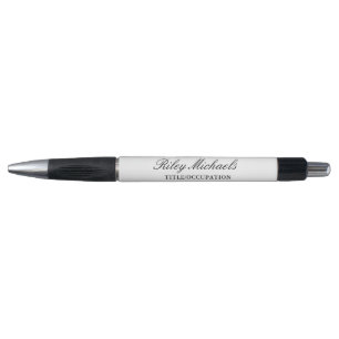Bolígrafo Blanco Negro Monograma de Nombre y Título Simple y