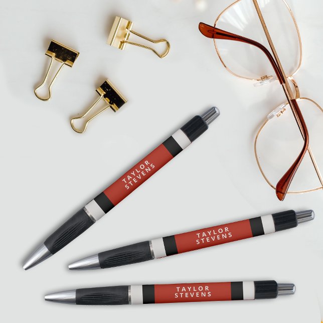 Bolígrafo Bloque de Color Rojo Negro Simple con Nombre (Personalize this custom pen design with your name.)