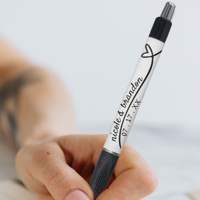 Bolígrafo Boda simple de corazón blanco y negro (Simple White & Black Heart Wedding Pen)
