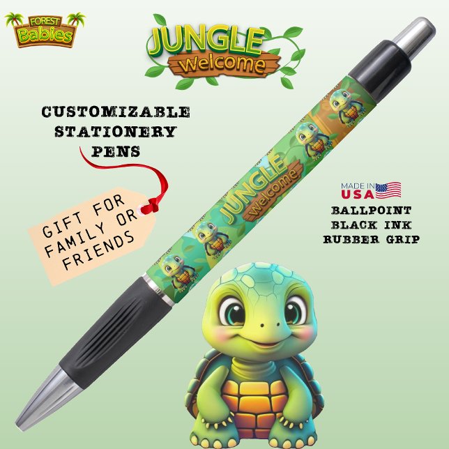 Bolígrafo Box Turtle Unique Tortoise Cartoon Graphic Gift 🐢 (Cute Tortoise Adorable Box Turtle Woodland Wildlife Cartoon Graphic Animal Character Ink Pen 🐢)