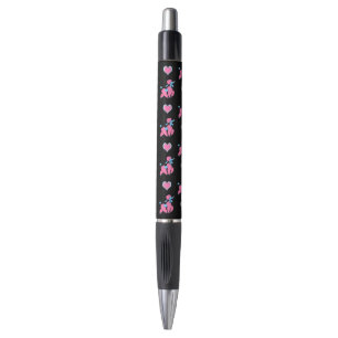 Bolígrafo Caniches y Corazones Rosas y Azules sobre Negro