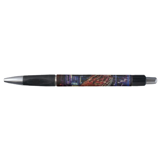 Bolígrafo Ciberpunk Sparrow en Neon Cityscape (Anverso)