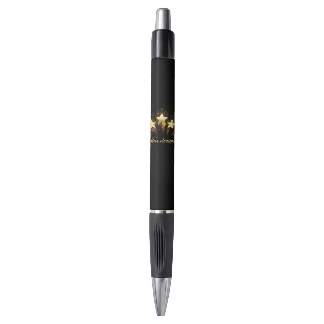 Bolígrafo Cinco estrellas de oro en negro (Frente vertical)