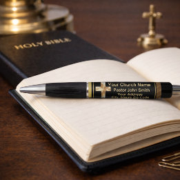 Bolígrafo Clase de Pastor de Iglesia Dorado y Negro 