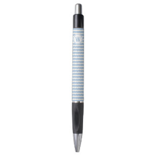Bolígrafo con Monograma de Raya Escalonada Azul Cl