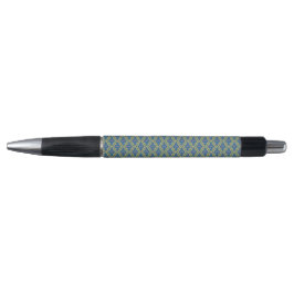 Bolígrafo con patrón geométrico azul y amarillo