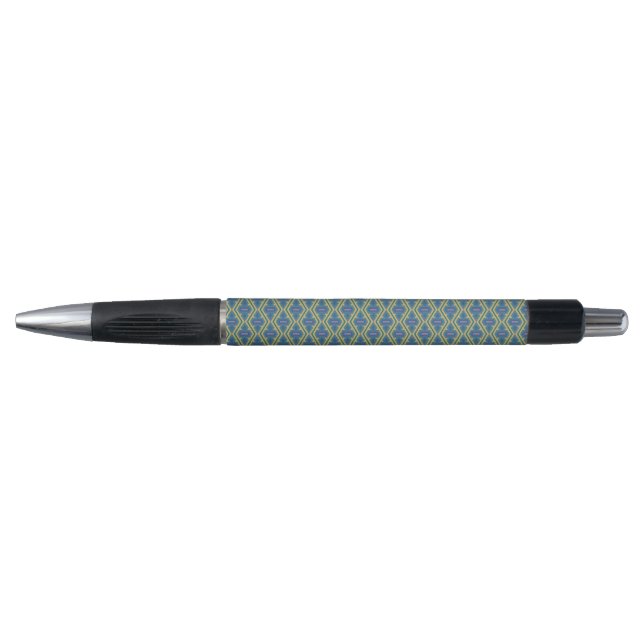 Bolígrafo con patrón geométrico azul y amarillo (Anverso)