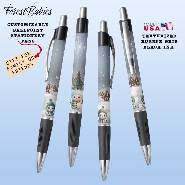 Bolígrafo Creer Navidades Nieve Mujer Familia ⛄️ regalo de N (Cute Xmas Snow woman, Believe, Christmas Tree Snowy Winter Lover Scene ForestBabies Pen Gift⛄️❄️🎄🎁)