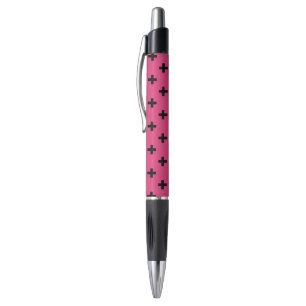 Bolígrafo Cruces de polka negra en fucsia