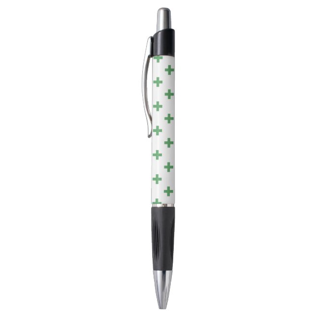 Bolígrafo Cruces de polka verde sobre blanco (Parte superior (vertical))
