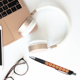 Bolígrafo Dalia amarilla en patrón floral rojo