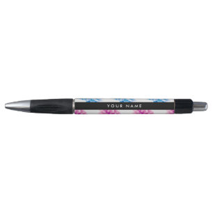 Bolígrafo Dalia Rosa y Azul, Patrón Floral, Tu Nombre