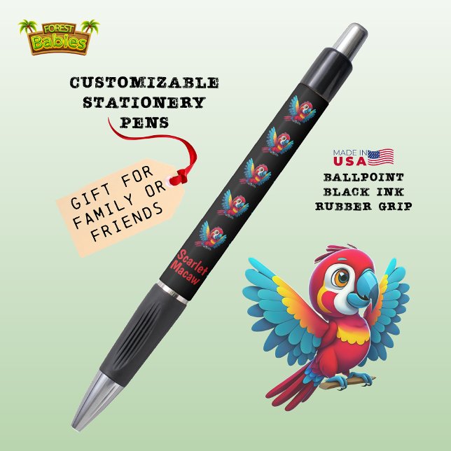 Bolígrafo 🦜 De Aves Tropicales De Loro De Macaw (Wild Tropical Character Illustration Made in USA Colorful Macaw Parrot Bird Wildlife Animal Pen 🐦🎁)