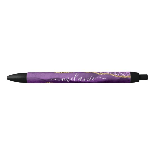 Bolígrafo De Tinta Azul Agple Purple Gold Purpurina Marble Custom Name Pen (Anverso)