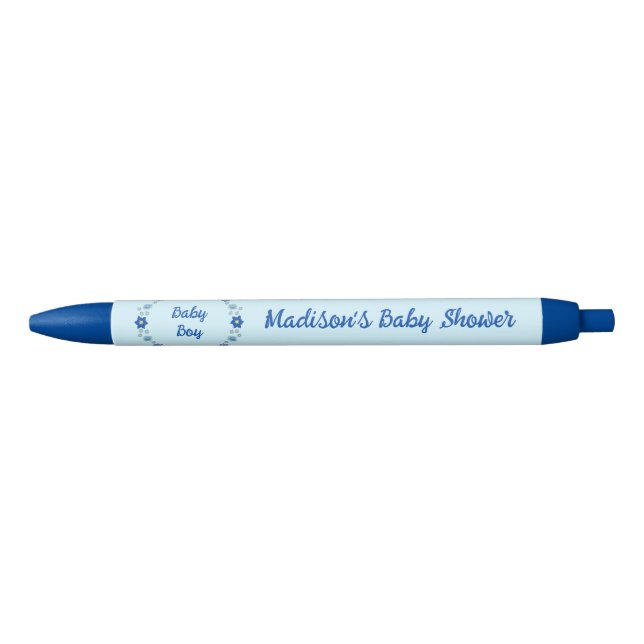 Bolígrafo De Tinta Azul Baby Shower Blue Baby Boy Butterflies and Flowers (Anverso)