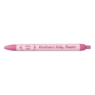 Bolígrafo De Tinta Azul Baby Shower de mariposas y flores para bebé rosa