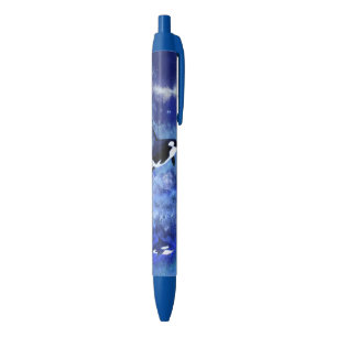 Bolígrafo De Tinta Azul Ballenas asesinas a plena luna - Dibujo artístico