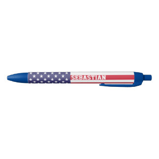 Bolígrafo De Tinta Azul Bandera Patriótica Personalizada Estadounidense