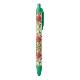 Bolígrafo De Tinta Azul Beautiful Red White Poppy Pen