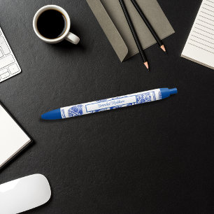 Bolígrafo De Tinta Azul Chinoiserie asiática de cerámica azul blanca