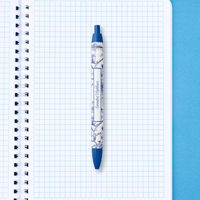Bolígrafo De Tinta Azul Chinoiserie azul blanco de inspiración asiática (Subido por el creador)